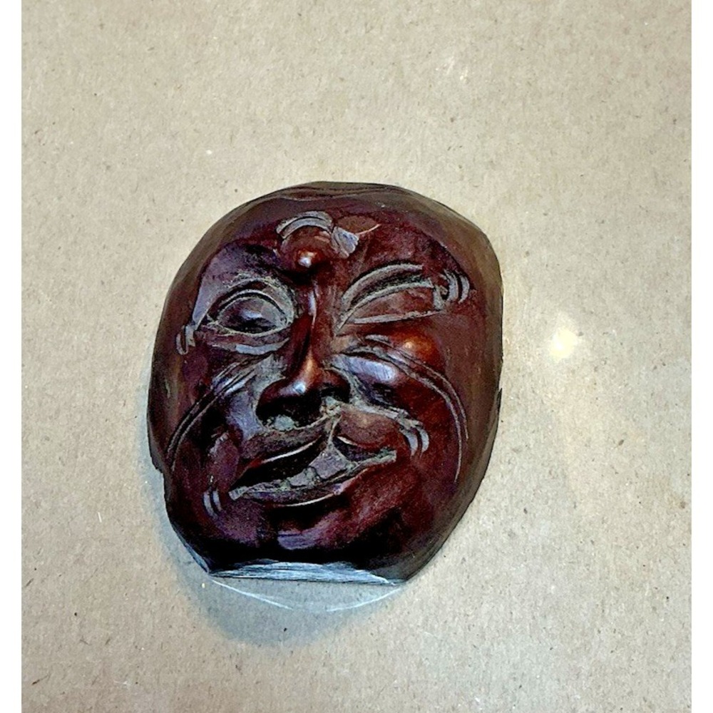 Carved Wooden mini–Japanese Folk Art Hyottoko Mask‎